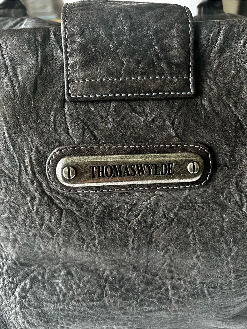 Thomas Wylde Grey Leather Duffel type Tote Bag with Front Skull Pockets